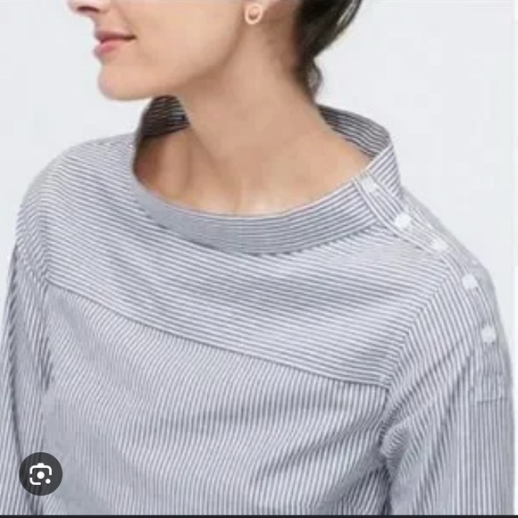 J. Crew Womens Funnelneck Striped Shirt Sz 12 Black & White Long Sleeve High Low - Picture 2 of 14
